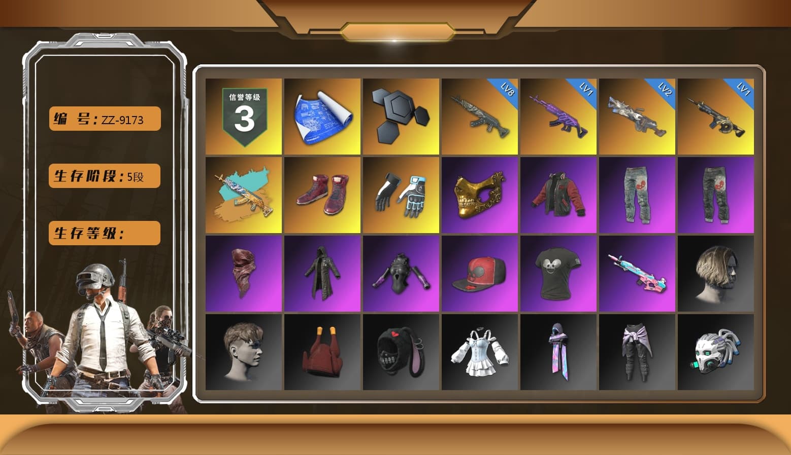 Hi-top Trainers (Red), Shroud's Gloves, PGC 2021 Contingent Chaos Mask, PLAYERUNKNOWN's Bandana, Heavy Fur Coat (Black), The Mau5 Hat, Bengal Blade - SCAR-L - 1